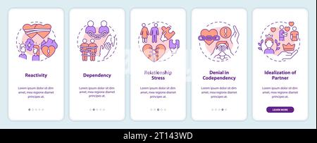 Walkthrough codependent relationship with colorful icons Stock Vector