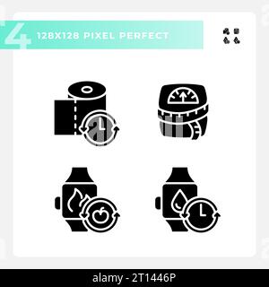 2D glyph style metabolic health silhouette icons pack Stock Vector