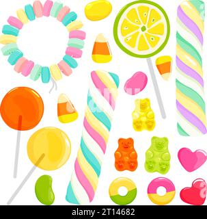 Collection of colorful lollipops, gummy and jelly candy bears. Vector illustration Stock Vector