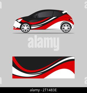 wrapping car decal red wavy style design vector Stock Vector