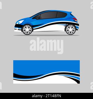 wrapping car decal wavy blue design vector Stock Vector
