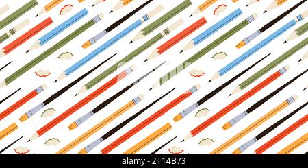 Seamless pattern with various pencils and crayons Stock Vector