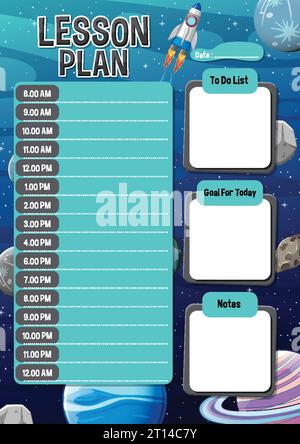 Weekly Lessons Animation A vector cartoon illustration of a weekly lesson plan template with ...