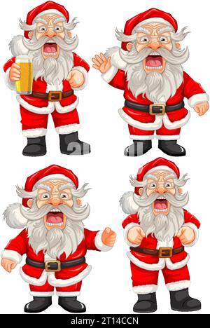 A grumpy elderly man dressed as Santa Claus in a cartoon illustration Stock Vector