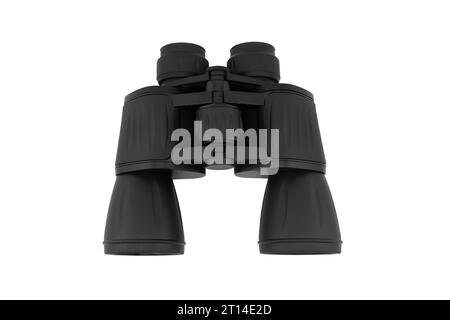 Black modern binoculars isolated on white background. Stock Photo