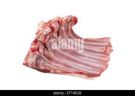 Raw lamb chops isolated on a white background. Raw fresh rack of lamb isolated. Lamb Ribs  Raw Meat  Isolated over white Stock Photo