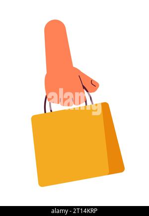 Holding shopping bag semi flat colour vector hand Stock Vector