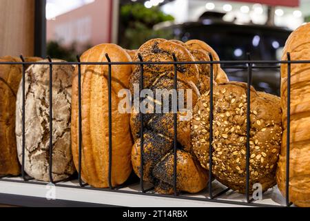 Bread bar station in buffet line Stock Photo