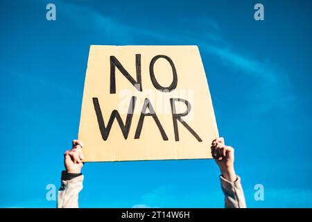 Stop war protest - People on street fighting for peace and human rights Stock Photo