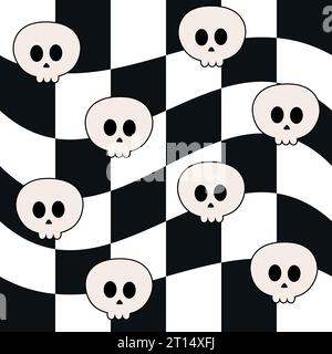 Vector seamless pattern of groovy Halloween skull Stock Vector