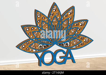 YOGA LOGO Digital multilayer layout files are specially prepared for the laser cut, CNC router machine and other cutting machines. Stock Vector