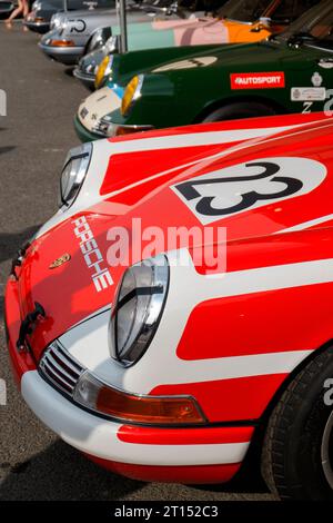 Pre 1966 Porsche 901s & 911s taking part in the Fordwater Trophy at the BARC Revival Meeting 2023, Goodwood circuit, Chichester, West Sussex, UK Stock Photo