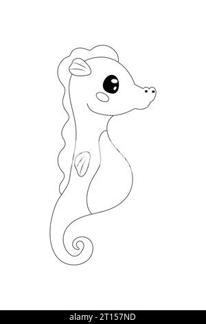 Colouring, linart, children's game. preschool Sea characters: crab, octopus, seahorse, fish, shrimp, dolphin, whale. Stock Vector