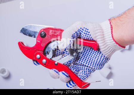 Tools for soldering water pipes. Pipe elements and tools for connecting water pipes.. Stock Photo