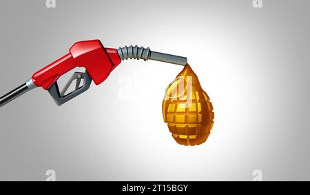 Oil and war as a Gas Pump fueling station representing fuel and fighting in global conflict resulting in rising petrol prices and increase. Stock Photo