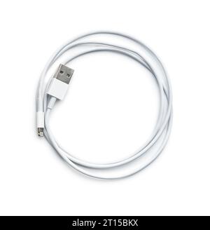 White usb charging cables isolated on the white background. Stock Photo