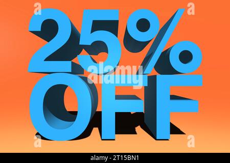 25% off in 3d blue lettering on orange gradient background Stock Photo