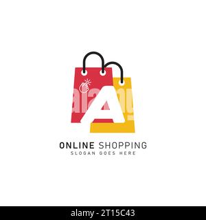 Shopping Bag Logo icon symbol with Letter A. Vector concept logo template Stock Vector
