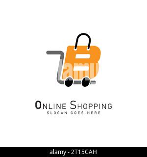 Shopping Cart Letter B Logo. Modern icon symbol template vector design. Alphabet B online store logo Stock Vector