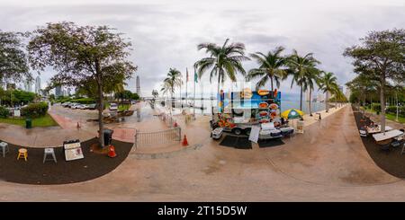 360 degree panoramic view of Miami, FL, USA - October 6, 2023: 360 equirectangular photo food truck Cuban Coffee Bar
