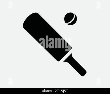 Cricket Sport Icon Bat Ball Competition Game Sport Sports Tournament Match Sporting Equipment Black White Shape Line Outline Sign Symbol EPS Vector Stock Vector