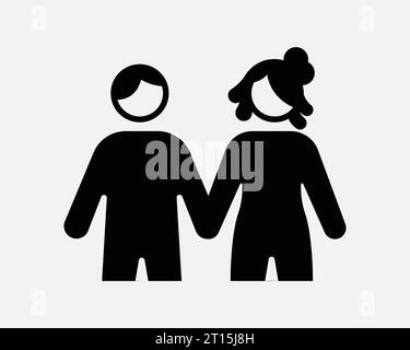 Couple Holding Hands Icon Date Dating Relationship Together Love Lover Romantic Hold Hand Arm Black White Line Outline Shape Sign Symbol EPS Vector Stock Vector