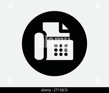 Fax Machine Circle Icon Office Equipment Print Printer Device Phone Business Telephone Round Black White Line Outline Shape Sign Symbol EPS Vector Stock Vector