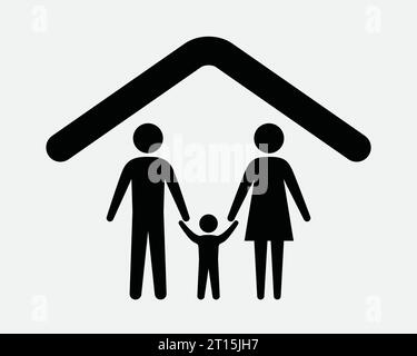 Family Home Icon House Parent Father Mother Son Child Hold Hands Shelter Insurance Protection Black White Shape Line Outline Sign Symbol EPS Vector Stock Vector