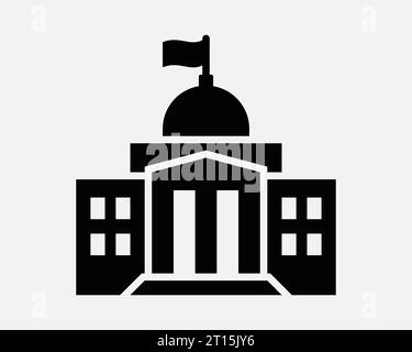 Government Building Icon Museum Bank University Architecture Structure Capitol Library Dome Flag Black White Outline Line Shape Sign Symbol EPS Vector Stock Vector