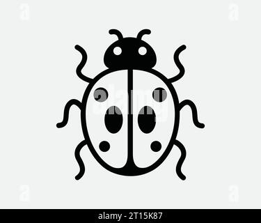 Ladybug Icon Lady Bug Insect Beetle Fly Cartoon Top View Design Natural Wild Animal Wildlife Black White Outline Line Shape Sign Symbol EPS Vector Stock Vector