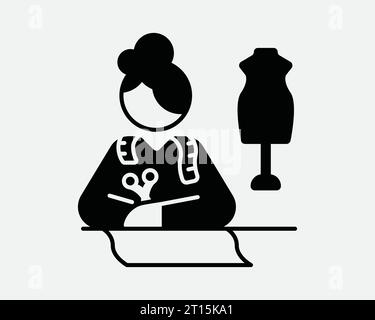 Seamstress Icon Tailor Fashion Designer Design Sewing Textile Lady Female Girl Woman Career Fabric Cloth Garment Embroidery Sign Symbol EPS Vector Stock Vector