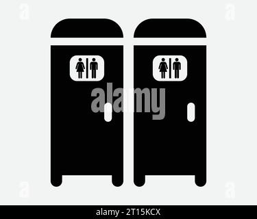 Portable Toilet Icon Public Restroom Bathroom WC Room Hygiene Lavatory Two Pair Set Male Female Black White Shape Line Outline Sign Symbol EPS Vector Stock Vector