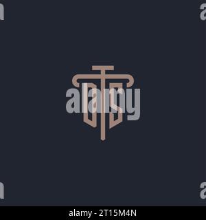DS initial logo monogram with pillar icon design vector Stock Vector