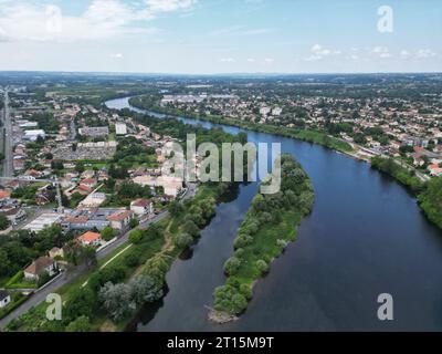 Bergerac   France Dordogne River,  drone,aerial Stock Photo