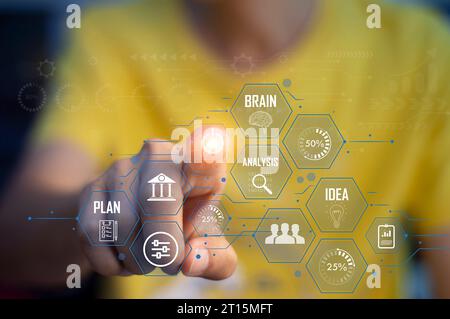 concept of technology and people using AI to help with work. AI Learning and Artificial Intelligence Stock Photo