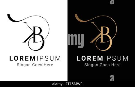 Luxury Initial BK or KB Monogram Text Letter Logo Design Stock Vector