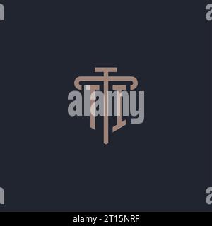 TI initial logo monogram with pillar icon design vector Stock Vector