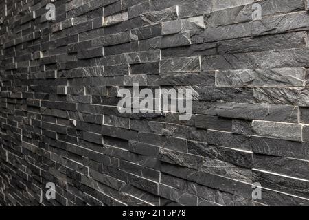 dark slate striped stone wall background Stock Photo
