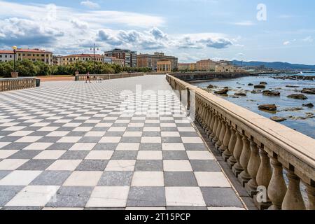 Scenic sight of the beautiful Mascagni Terrance in the city of Livorno on a sunny summer morning. Tuscany, Italy. Stock Photo