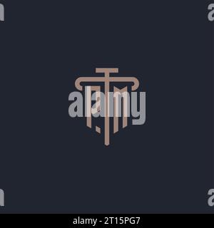 PM initial logo monogram with pillar icon design vector Stock Vector