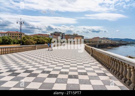 Scenic sight of the beautiful Mascagni Terrance in the city of Livorno on a sunny summer morning. Tuscany, Italy. Stock Photo