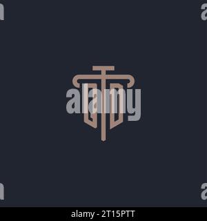 QD initial logo monogram with pillar icon design vector Stock Vector