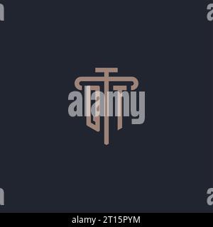 QT initial logo monogram with pillar icon design vector Stock Vector