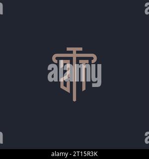 ZT initial logo monogram with pillar icon design vector Stock Vector