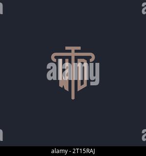 WD initial logo monogram with pillar icon design vector Stock Vector