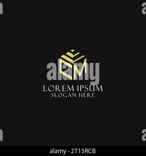 CM initial monogram with hexagon shape logo, creative geometric logo design inspiration Stock Vector