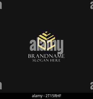 DI initial monogram with hexagon shape logo, creative geometric logo design inspiration Stock Vector