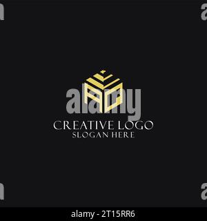 AQ initial monogram with hexagon shape logo, creative geometric logo design inspiration Stock Vector
