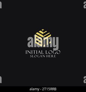 BT initial monogram with hexagon shape logo, creative geometric logo design inspiration Stock Vector