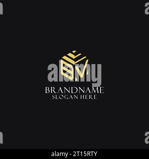 BV initial monogram with hexagon shape logo, creative geometric logo design inspiration Stock Vector